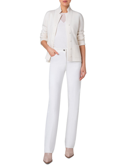 Akris Blazer Style Cashmere Knit Cardigan in Ecru, Size 4