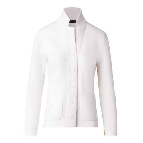 Akris Blazer Style Cashmere Knit Cardigan in Ecru, Size 4