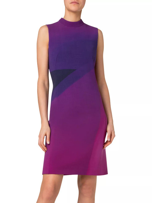 Akris Wool Print Sheath Dress in Magenta Purple
