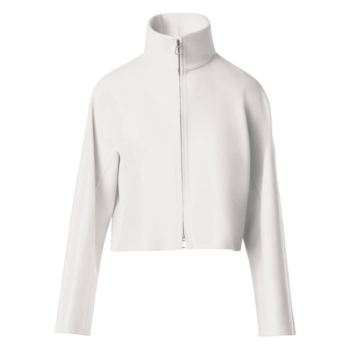 Akris Mimi Double-Face Cashmere Jacket in Ecru, Size 8
