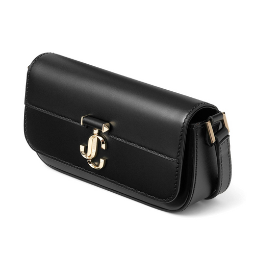Jimmy Choo Avenue Mini Leather Shoulder Bag in Black/Light Gold