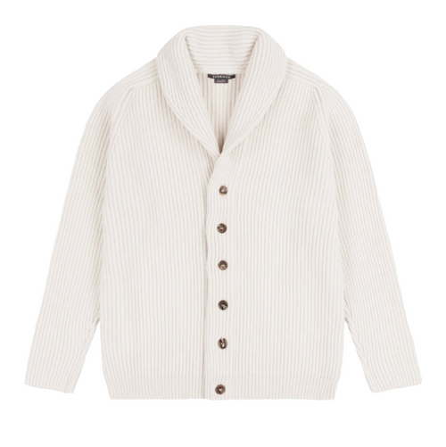 Begg x Co Yacht Cashmere Knitted Cardigan in Ice White, Size Medium