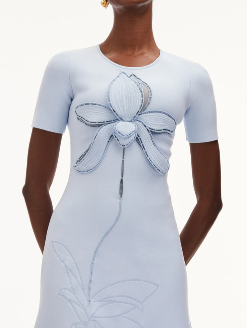 Oscar de la Renta Orchid Knit Midi Dress in Powder Blue, Size Small