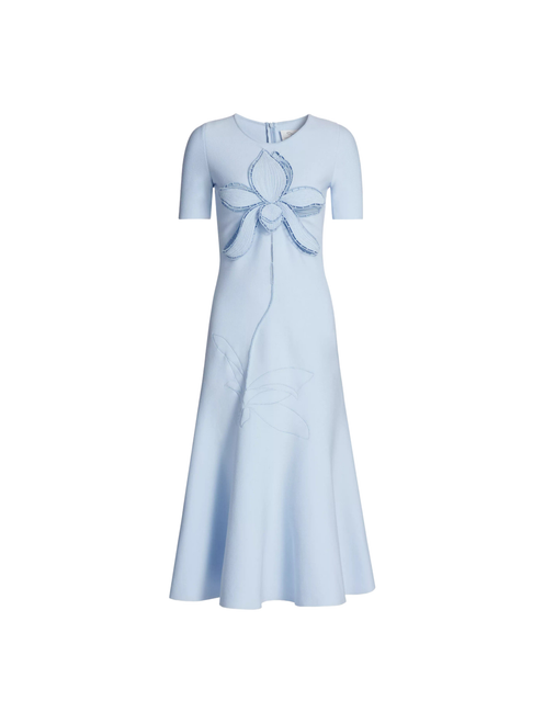 Oscar de la Renta Orchid Knit Midi Dress in Powder Blue, Size Small
