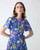 Carolina Herrera Poppy-Print Tiered Midi Dress with Sash in Bluebell Multi, Size 12