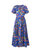 Carolina Herrera Poppy-Print Tiered Midi Dress with Sash in Bluebell Multi, Size 12