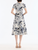 Oscar de la Renta Tonal Tropical Print Long Fit & Flare Knit Dress in Navy/Ivory