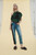Hellessy Lili Jeans in Medium Wash with Double Silk Black Panels, Size 12