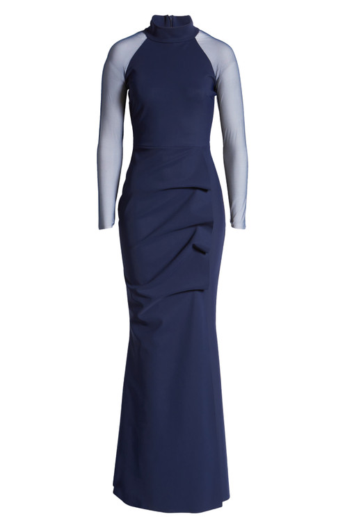 Chiara Boni La Petite Robe Maylys Illusion Long Gown in Myrtille, Size 48