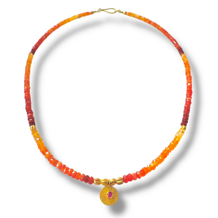 Mara Labell Designs 18K Gold Allure Mexican Fire Opal & Gold Rondelle Necklace, 16"
