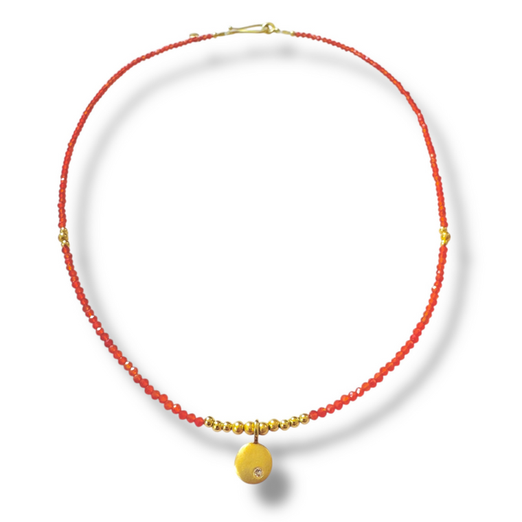 Mara Labell Designs The Siren 18K Gold Carnelian Faceted Rondelles & Diamond Pendant Necklace, 16"