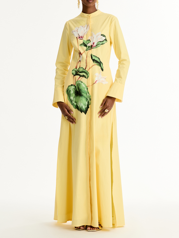 *VIRTUAL TRUNK SHOW* Oscar de la Renta Long Sleeve Chine Cyclamen Poplin Caftan