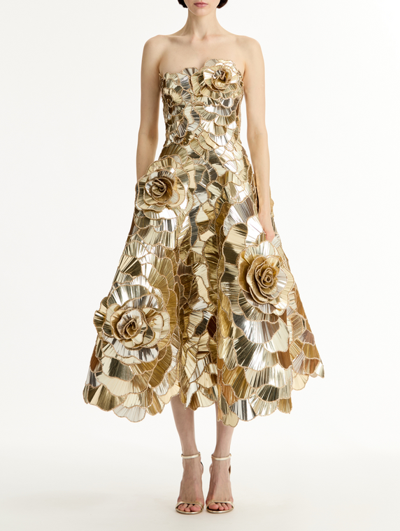 *VIRTUAL TRUNK SHOW* Oscar de la Renta Strapless Geometric Sequin Embroidered Cocktail Dress