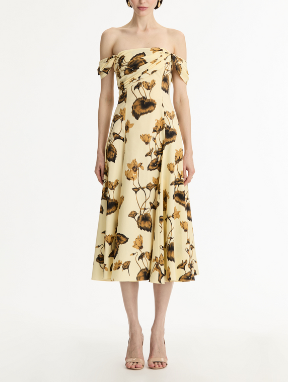 *VIRTUAL TRUNK SHOW* Oscar de la Renta Off Shoulder Tonal Chine Cyclamen Day Dress