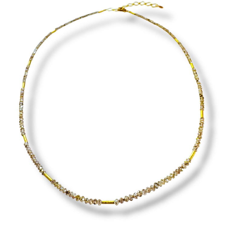 Mara Labell Designs 18K Gold Daily Diamonds Champagne Clear Faceted Rondelle Necklace, 18"