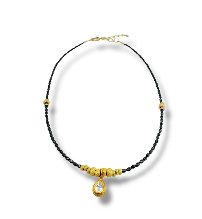 Mara Labell Designs 18K Gold Daily Diamonds The Icon Black Barrel & Diamond Teardrop Bezel Set Necklace, 17"