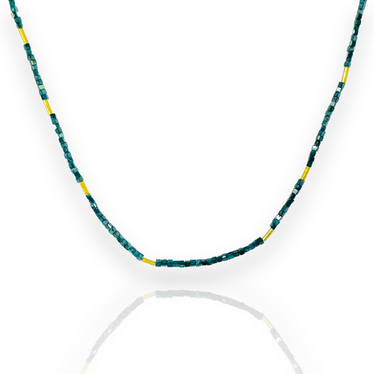 Mara Labell Designs 18K Gold Daily Diamonds Blue Cubes Necklace, 18"