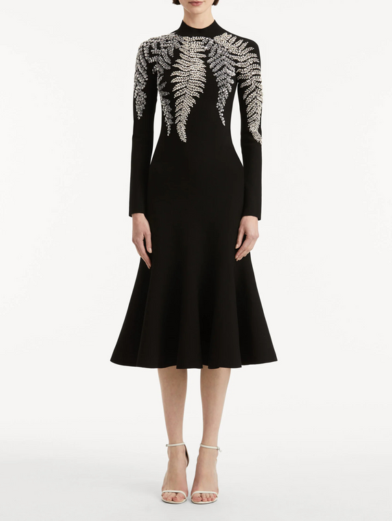*COMING SOON* Oscar de la Renta Fern Embroidered Cocktail Dress in Black, Size Large