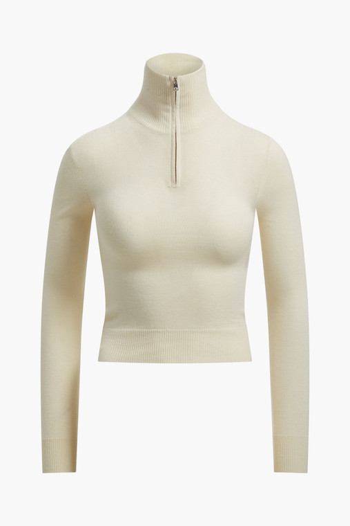 Brandon Maxwell The Paxton Half Zip in Ivory