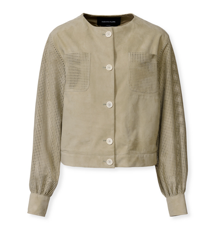 *VIRTUAL TRUNK SHOW* Fabiana Filippi Suede Boxy Jacket with Taffeta Back