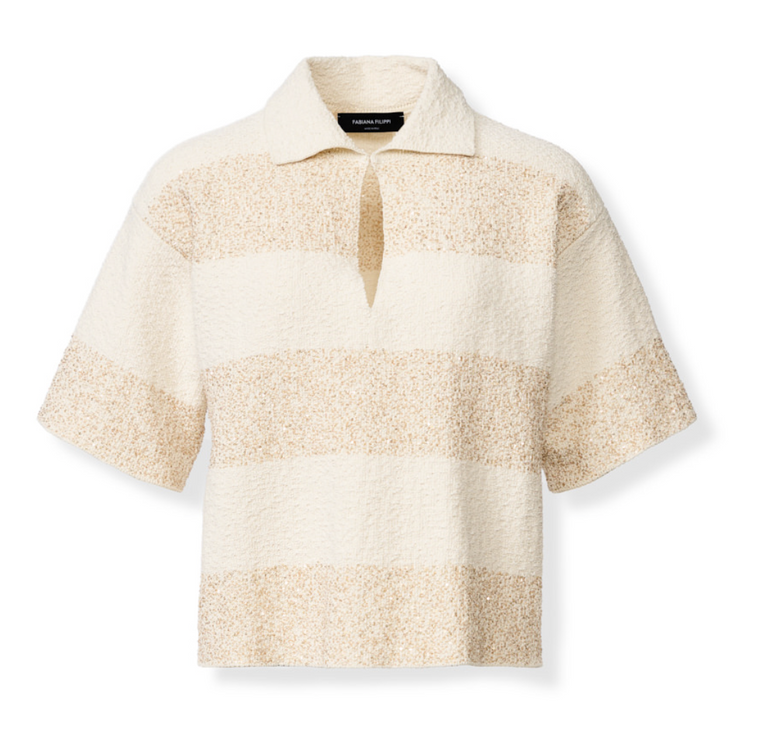 *VIRTUAL TRUNK SHOW* Fabiana Filippi Striped Boucle' Cotton Cropped Polo
