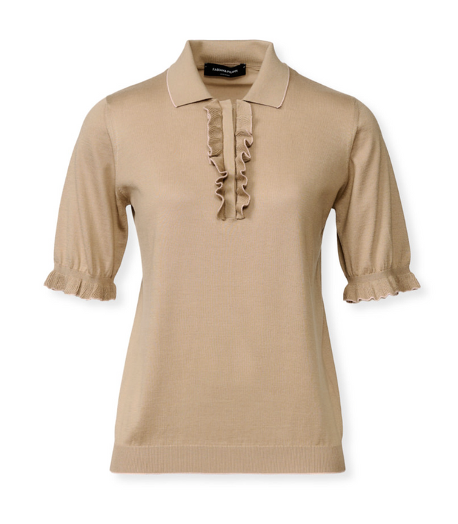 *VIRTUAL TRUNK SHOW* Fabiana Filippi Silk Cotton Short Sleeve Ruffled Polo Sweater