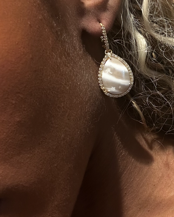 Kimberly McDonald 18K Yellow Gold The Striped Chalcedony & Diamond Lever Back Earrings Kimberly McDonald 18K Yellow Gold The Striped Chalcedony & Diamond Lever Back Earrings