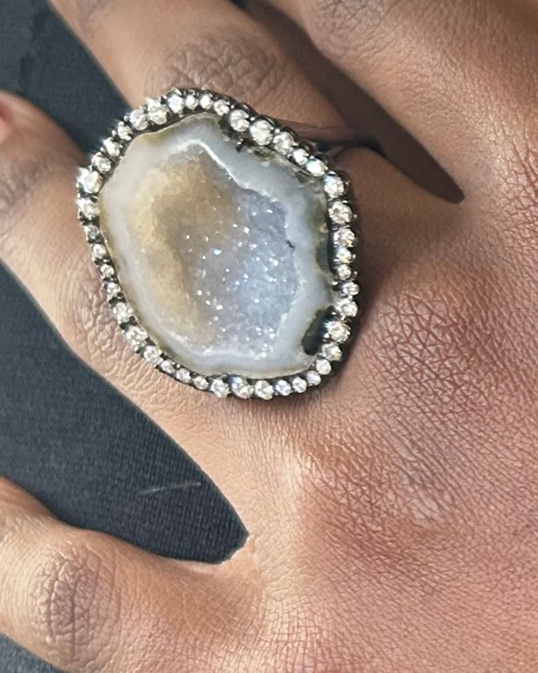 Kimberly McDonald 18K White Gold Black Rhodium Light Geode & Diamond Ring