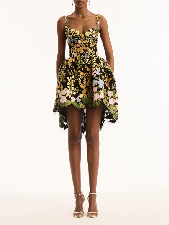  *VIRTUAL TRUNK SHOW* Oscar de la Renta Sleeveless Mixed Botanical Floral Lace Cocktail Dress