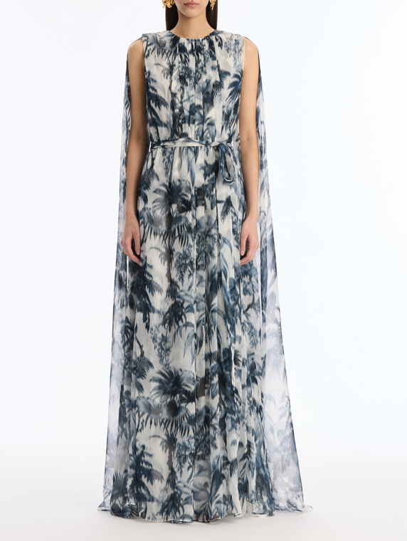 *VIRTUAL TRUNK SHOW* Oscar de la Renta Draped Sleeve Large Chine Palm Leaves Silk Caftan