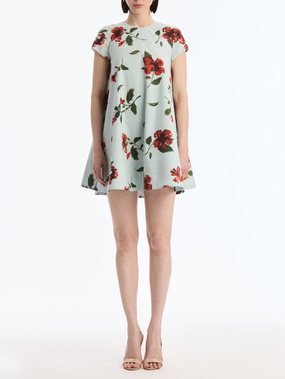 *VIRTUAL TRUNK SHOW* Oscar de la Renta Short Sleeve Large Hibiscus Poplin Printed Dress