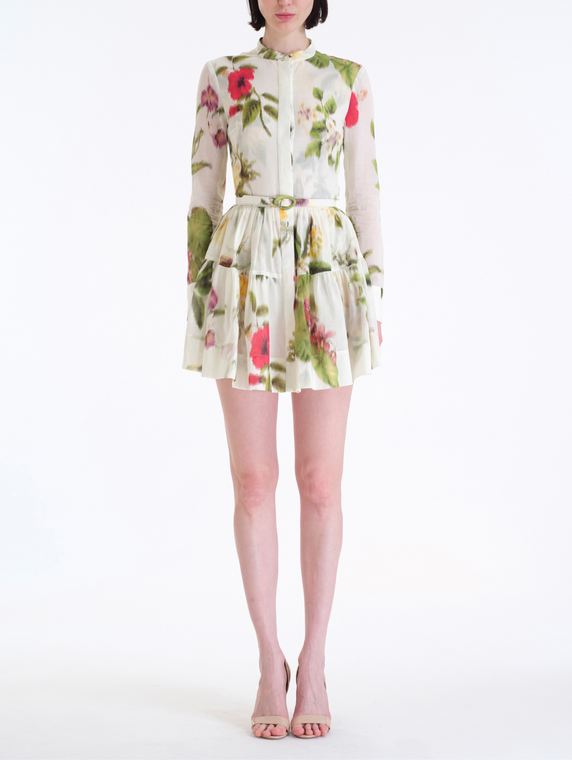 *VIRTUAL TRUNK SHOW* Oscar de la Renta Long Sleeve Chine Multi Floral Voille Day Dress