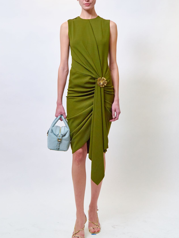 *VIRTUAL TRUNK SHOW* Oscar de la Renta Sleeveless Satin Crepe Jersey Draped Day Dress