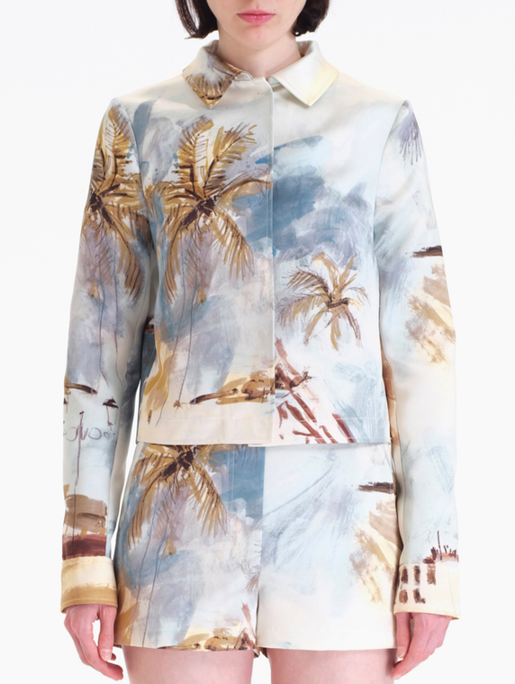 *VIRTUAL TRUNK SHOW* Oscar de la Renta Long Sleeve Beach Landscape Satin Jacket