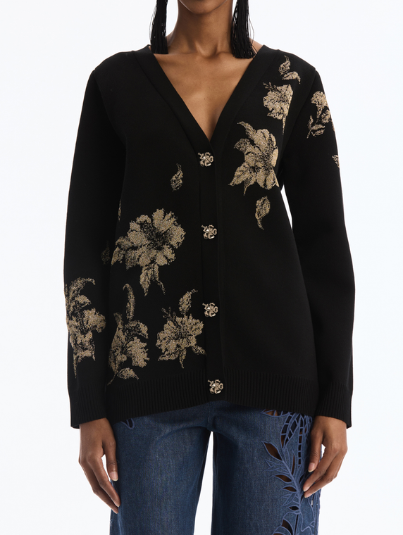 *VIRTUAL TRUNK SHOW* Oscar de la Renta Hibiscus Metallic Lurex Jacquard Cardigan
