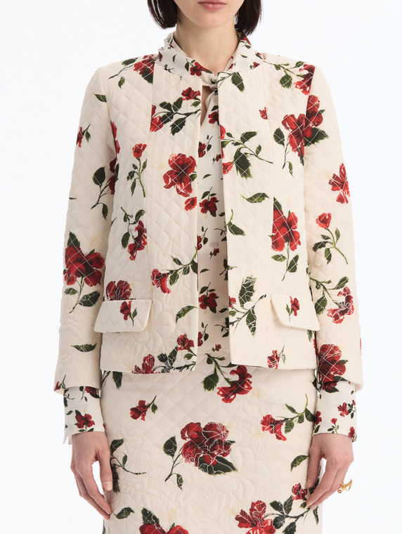 *VIRTUAL TRUNK SHOW* Oscar de la Renta Long Sleeve Hibiscus Silk Quilted Jacket