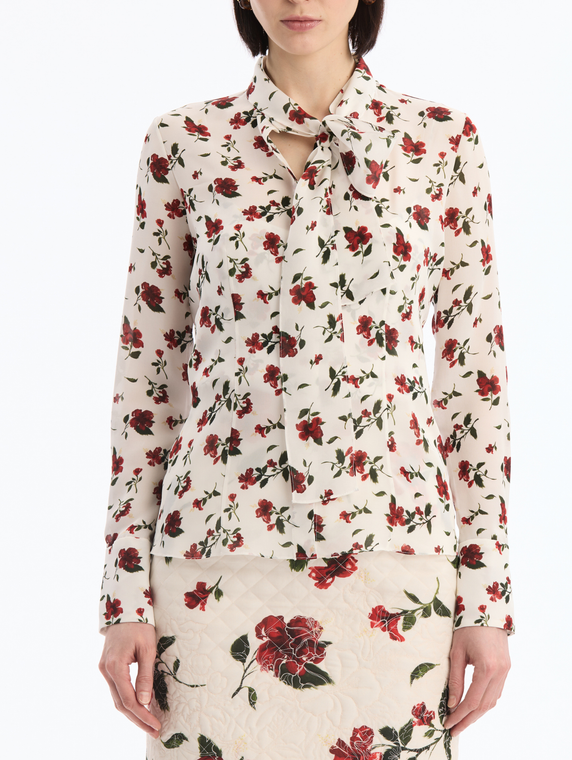 *VIRTUAL TRUNK SHOW* Oscar de la Renta Long Sleeve Mini Hibiscus Silk Blouse