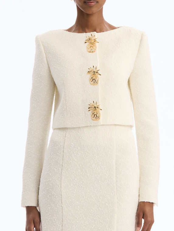  *VIRTUAL TRUNK SHOW* Oscar de la Renta Long Sleeve Slubby Wool Tweed Jacket