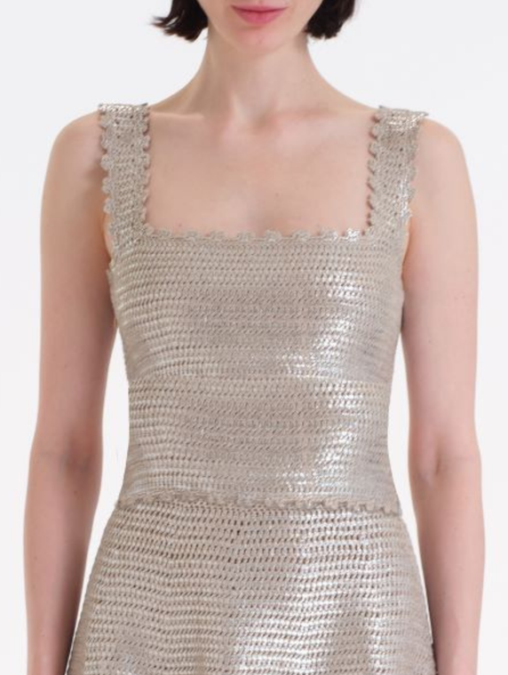 *VIRTUAL TRUNK SHOW* Oscar de la Renta Crochet Top Silver Foil