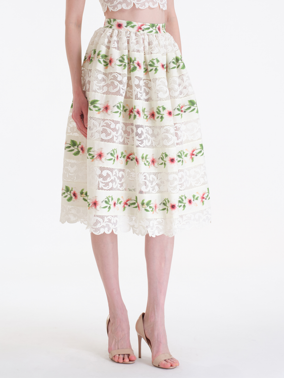 *VIRTUAL TRUNK SHOW* Oscar de la Renta Chine Hibiscus Stripes Cotton Poplin Skirt