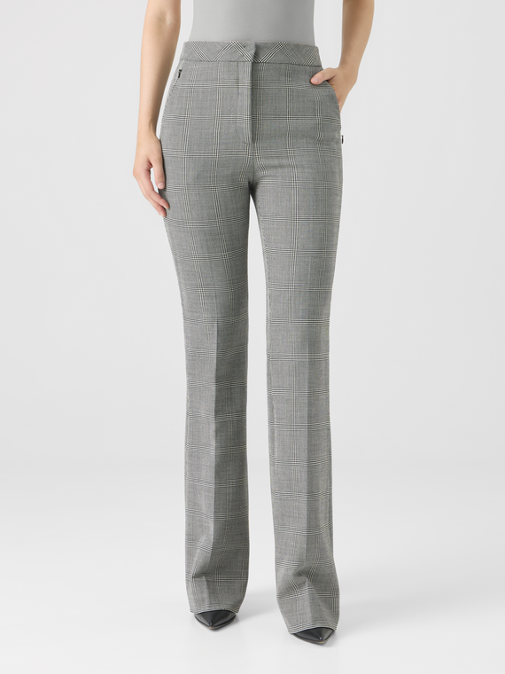 Akris Farida Prince of Wales Wool Stretch Bootcut Pants in Black-White, Size 6