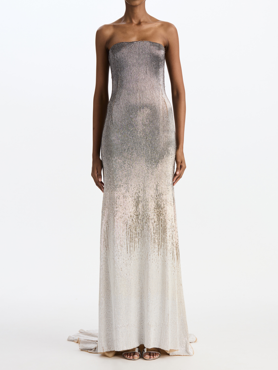 *VIRTUAL TRUNK SHOW* Oscar de la Renta Strapless Peony Embroidered Fully Beaded Gown