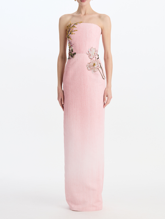 *VIRTUAL TRUNK SHOW* Oscar de la Renta Strapless Beaded Florals Embroidered Faille Gown