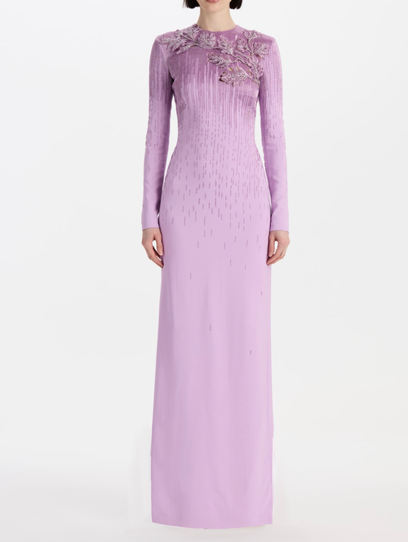 *VIRTUAL TRUNK SHOW* Oscar de la Renta Long Sleeve Cut Out Intarsia Leaves Gown