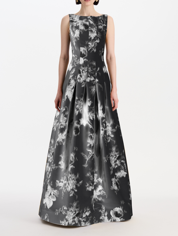 *VIRTUAL TRUNK SHOW* Oscar de la Renta Sleeveless Peony Print Faille Gown