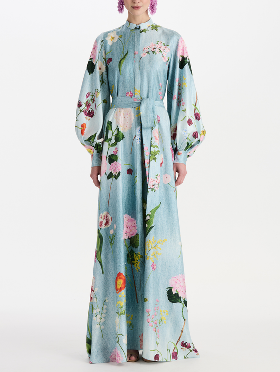 *VIRTUAL TRUNK SHOW* Oscar de la Renta Long Sleeve Mixed Botanical Silk Twill Caftan