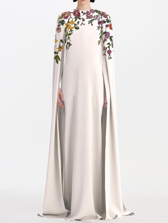 *VIRTUAL TRUNK SHOW* Oscar de la Renta Long Sleeve Beaded Flower Embroidered Georgette Caftan