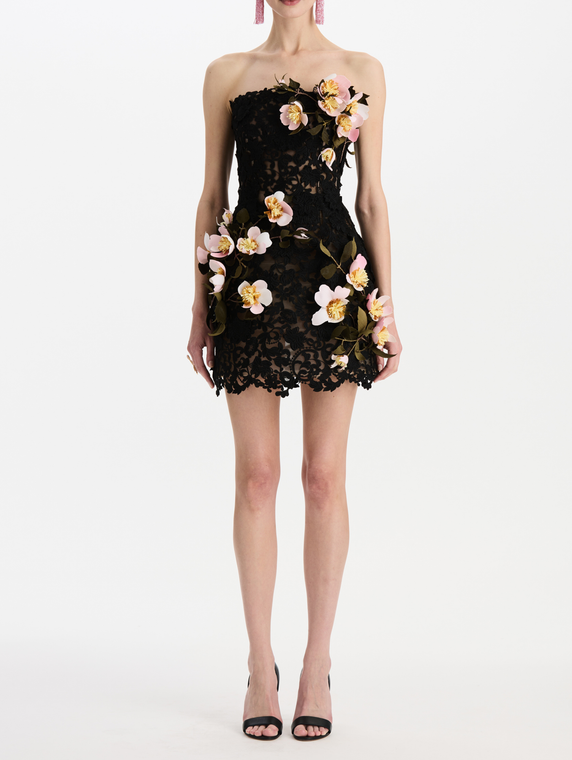 *VIRTUAL TRUNK SHOW* Oscar de la Renta Strapless 3d Flower Lace Cocktail Dress