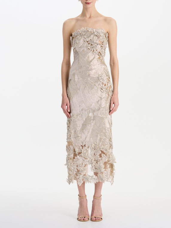 *VIRTUAL TRUNK SHOW* Oscar de la Renta Strapless Cut Out Intarsia Leaves Cocktail Dress