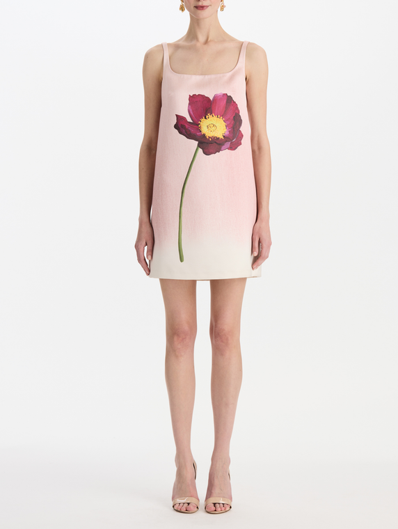 *VIRTUAL TRUNK SHOW* Oscar de la Renta Sleeveless Scoop Neck Peony Poly Satin Day Dress
